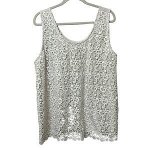 Ana Women’s Plus Sz 2X Lace Overlay Top sleeveless Cream Elegant